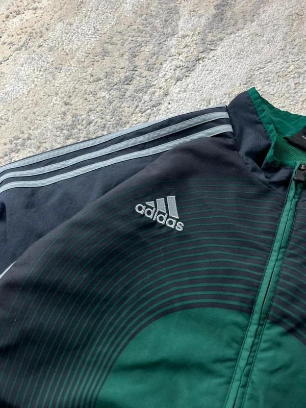 Vintage Retro anos 90 adidas Windbreaker Verde Cinza Jaqueta com Zíper Tamanho G – photo 3